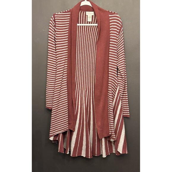 Soft Surroundings Sweater Womens M Cardigan Gray Burgundy Cashmere Angora C4 - Picture 2 of 6